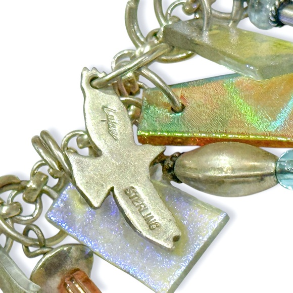 Harold Lujan Dichroic Rainbow Glass Charm Bracelet and Earrings Set - Picture 16 of 17